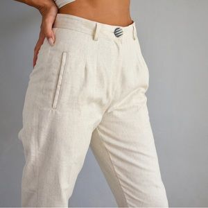 High Waist Linen Pants in Ivory